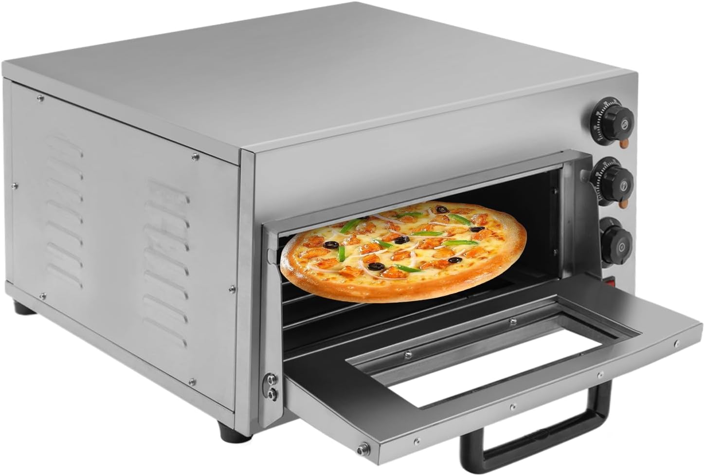 Pizza-Backofen 2000W Elektrisch Pizzaofen aus Edelstahl 1 Kammer 