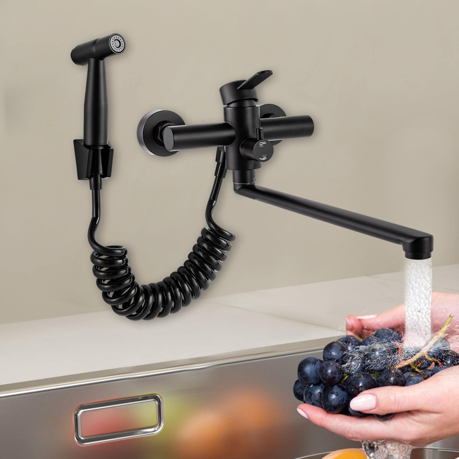 Küchenarmatur Wandmontage Wandmischbatterie mit Spritzpistole