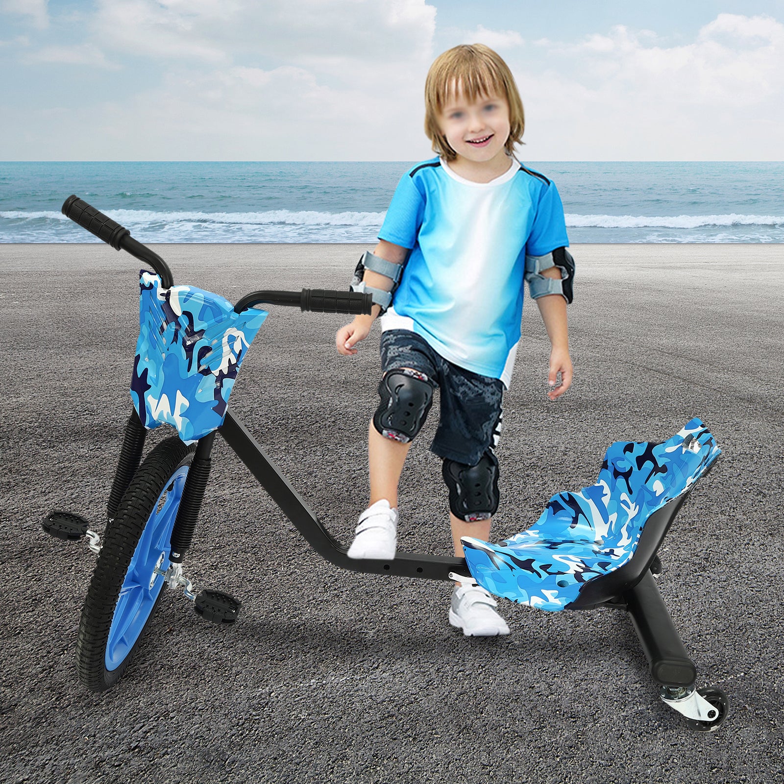 Dreirad Auffahrbares Spielzeug für Jungen und Mädchen ab 6 Jahre Blau Camouflage