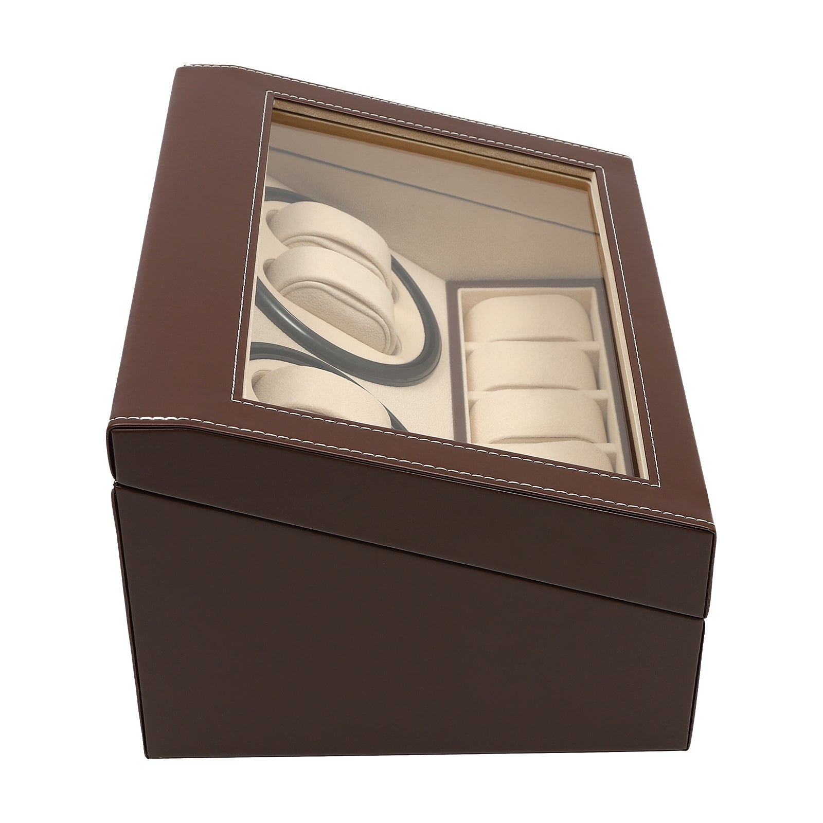 Geschenk Uhrenbox PU 4+6 Automatik-Rotations-Uhrenbox mit 10 Abnehmbare Kissen (Schwarz/Braun)