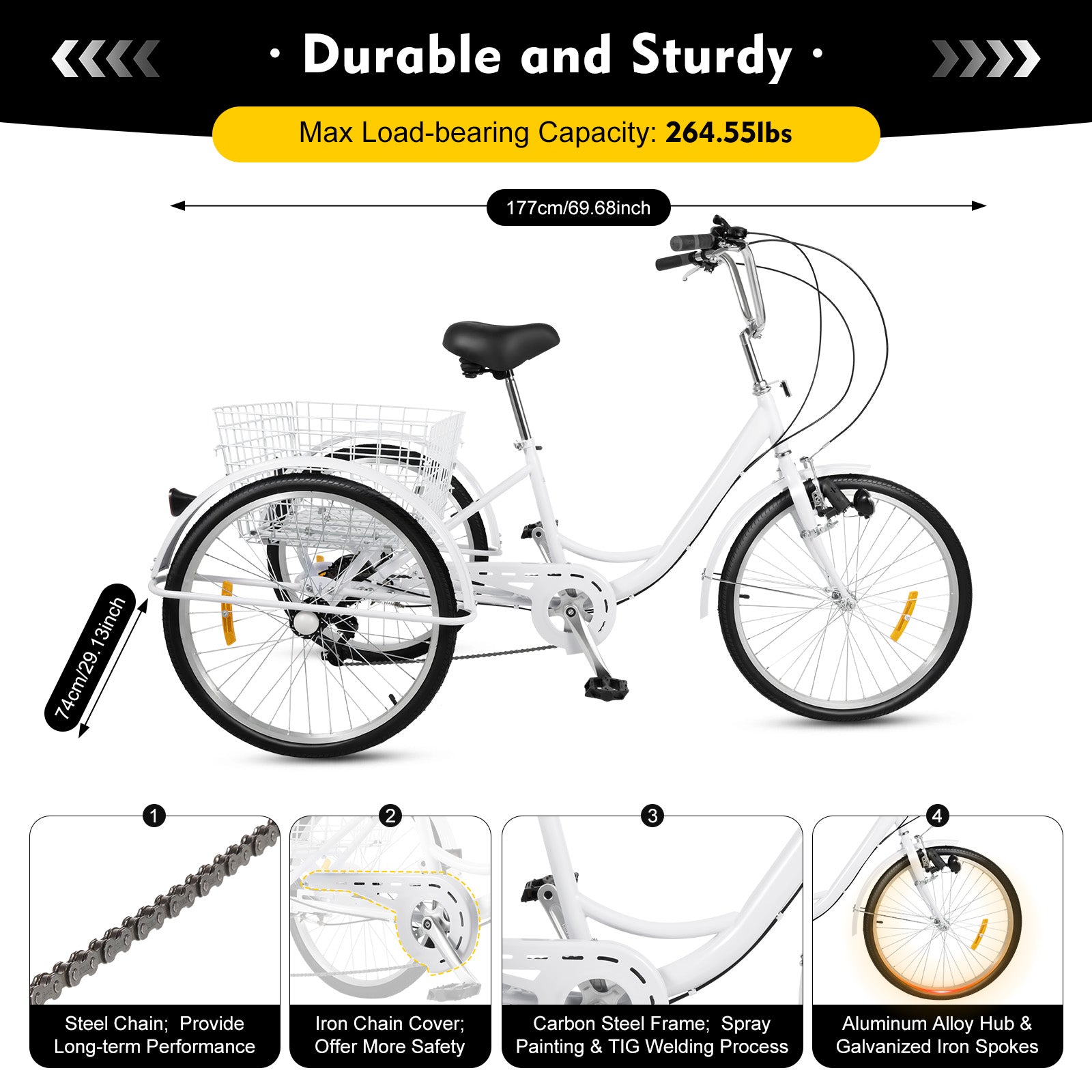 Erwachsener Dreirad Einkauffahrrad mit Körbe