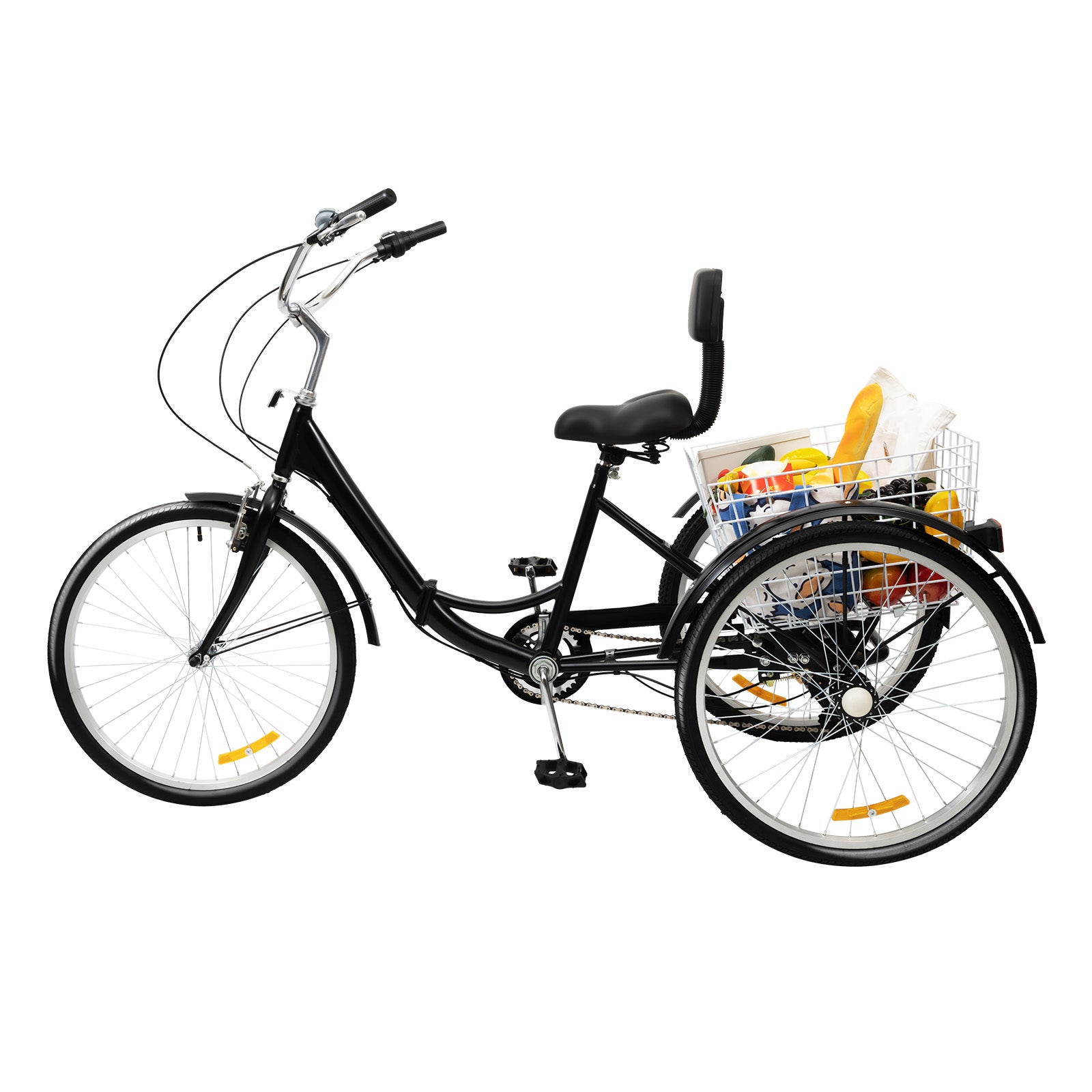 24 Zoll Klappbar Dreirad für Erwachsene, 7-Gang Schaltung Tricycle mit Korb & Rückenlehne (Schwarz)