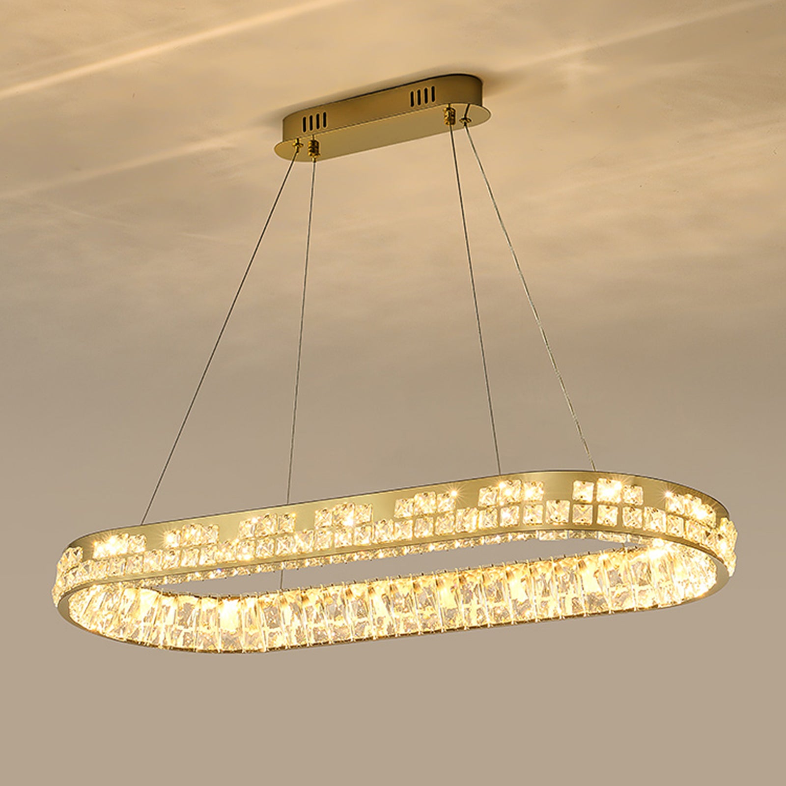 Moderne Kristallkronleuchter Kristall Kronleuchter Oval Hängeleuchte LED Luxus Gold Deckenlampe