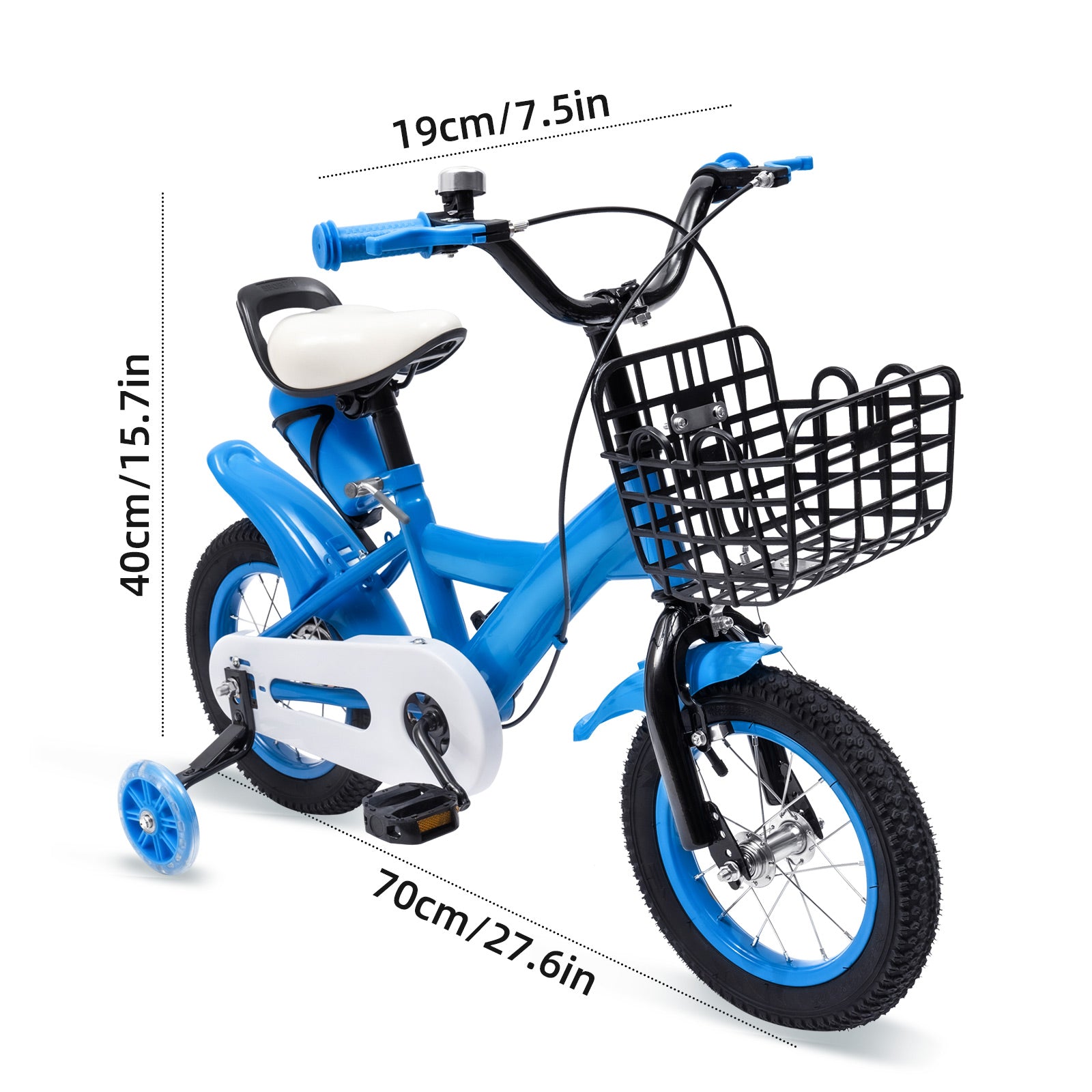 12" Fahrrad Kinderfahrrad mit Korb Stützräder Safety Anfänger Kinder Fahrrad blau