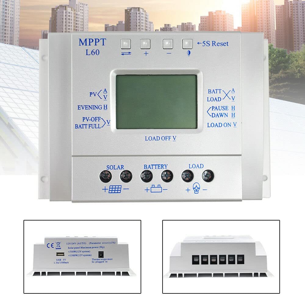 Hocheffizienter Photovoltaik-Solarladeregler 12/24V, LCD-Display, MPPT kompatibel für Generatorsteuerung(60A)