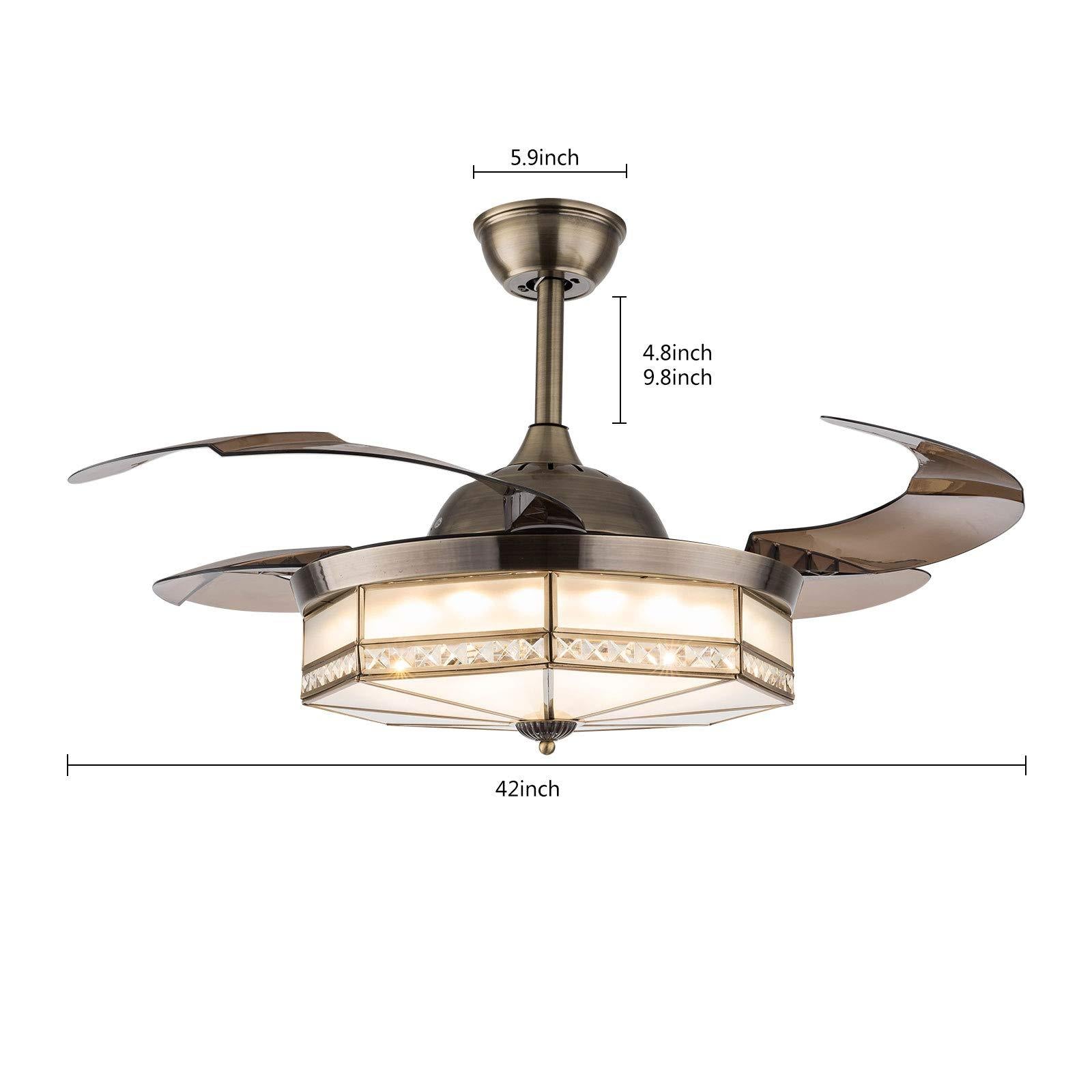 42 Inch Copper Golden Ceiling Fans with LED Light size