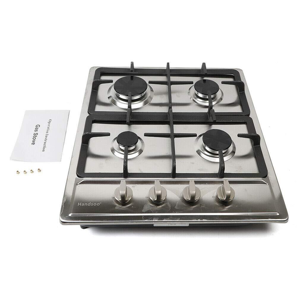 Gas Cooktop, 4 Burners Gas Stove Stainless Steel Built-in Gas Hob Cooker
