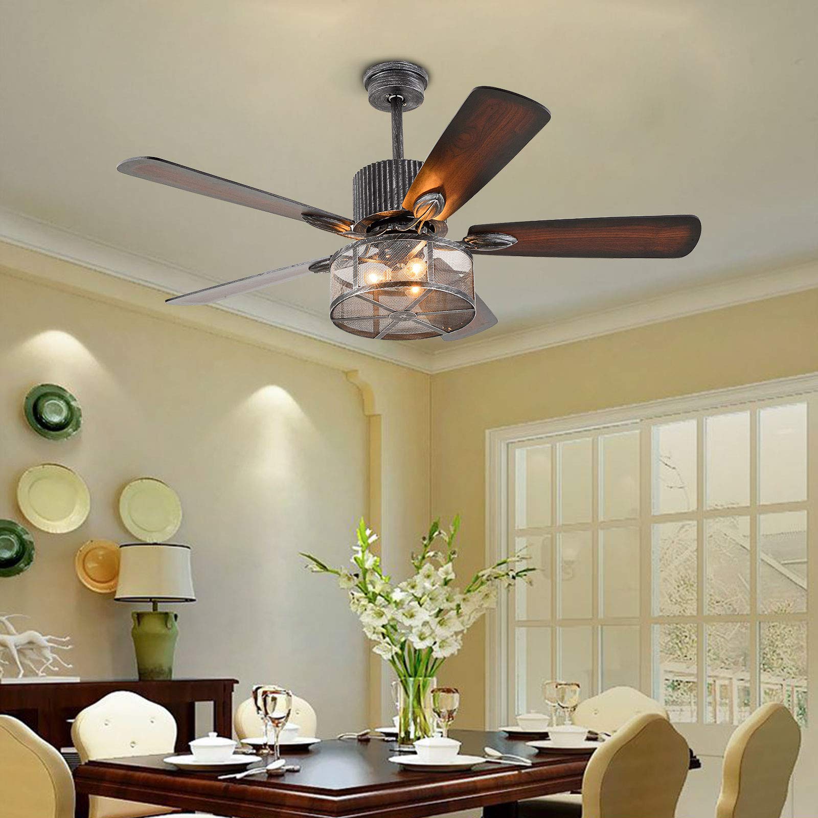 5 Wooden Blade Ceiling Fan with Light