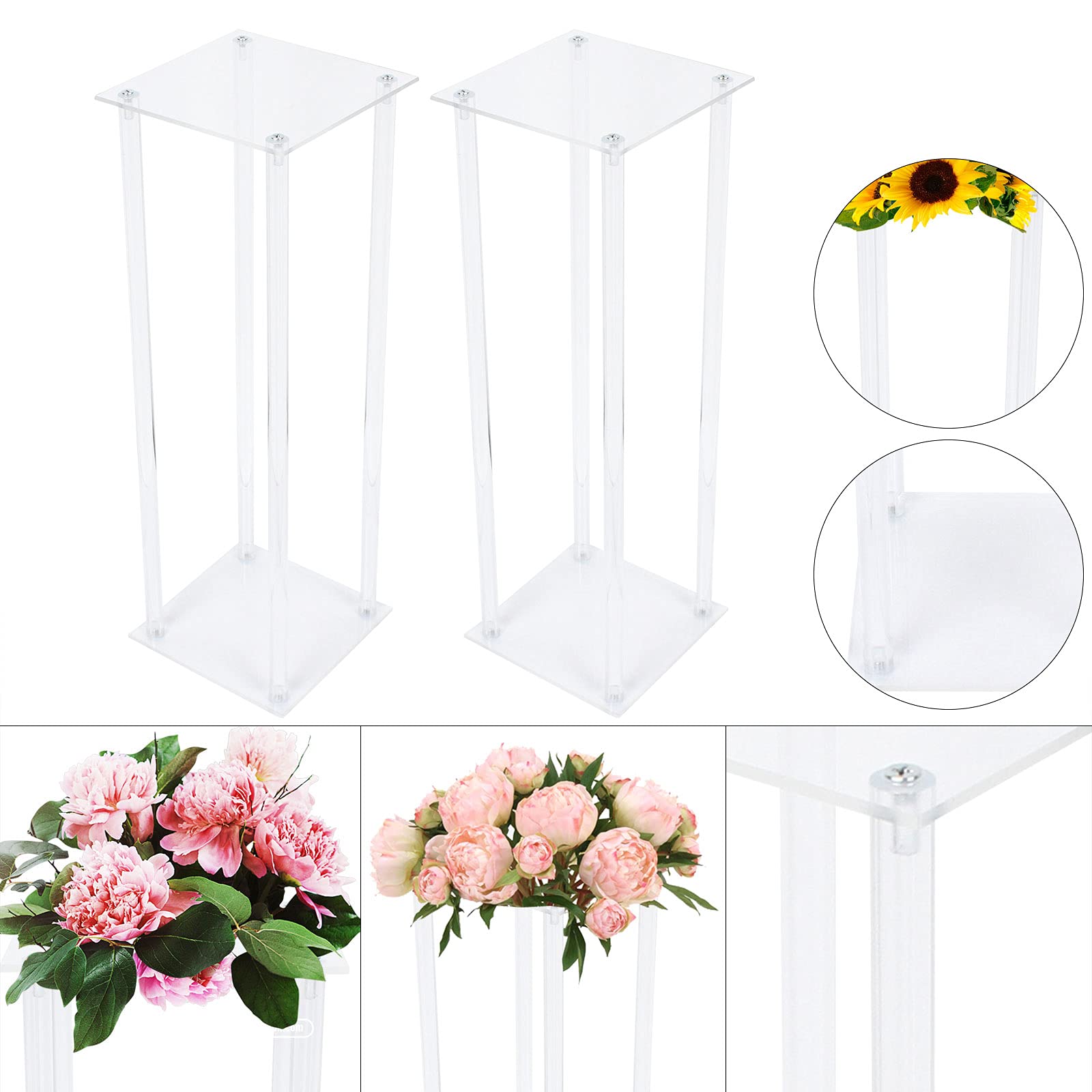2 Stück Hochzeit Blumenständer, Hoch Blumensäule mit Floral Mittelstück