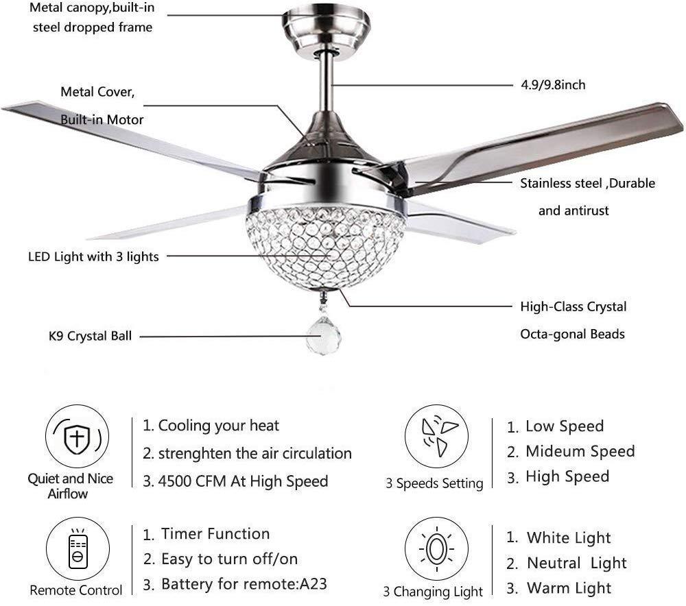 Modern Crystal Ceiling Fan Lamp LED parameter