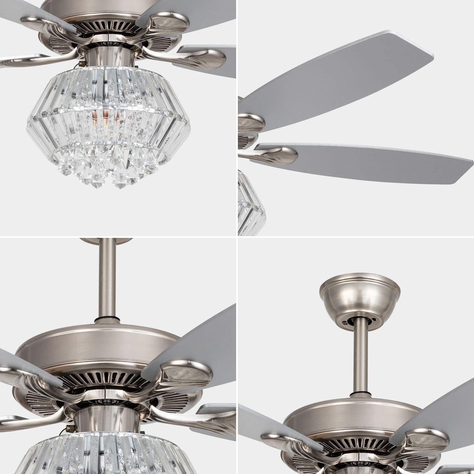 Chandelier crystal ceiling fan light with remote control, 52 inches 5 wood leaf part