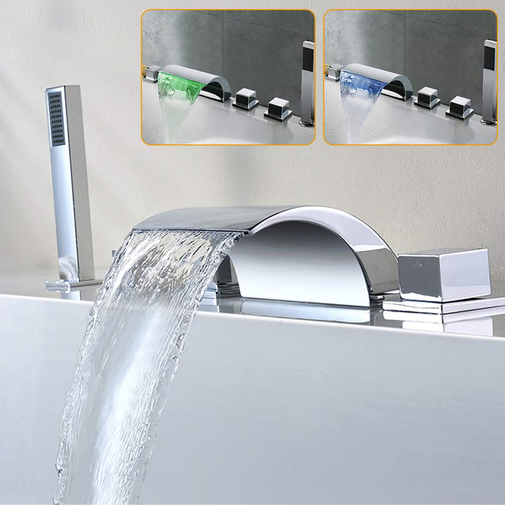 LED Wasserhahn Bathtub Faucet Elegant Wasserfall Filler Spout Sink w/Handshower Tap Mixer