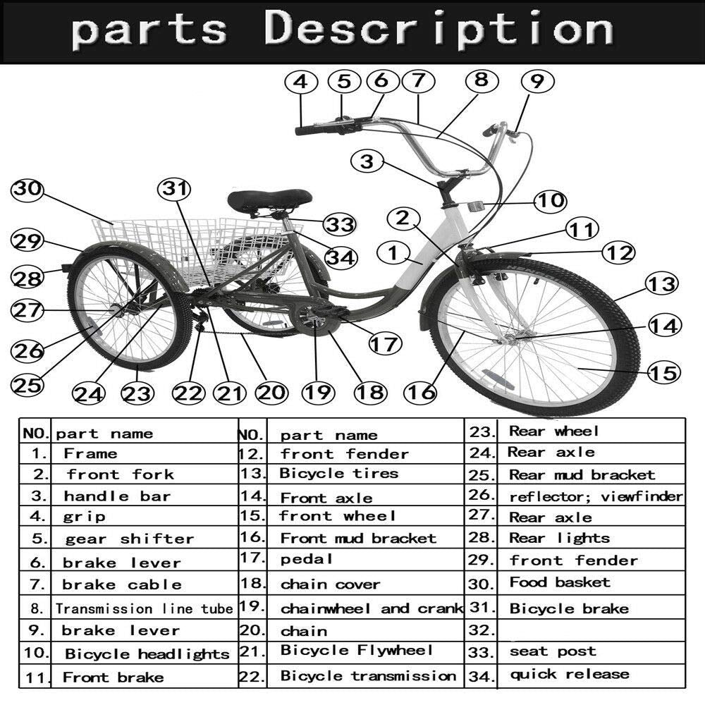 24 Zoll Dreirad 3 Rad Erwachsene Fahrrad mit Warenkorb - Silber