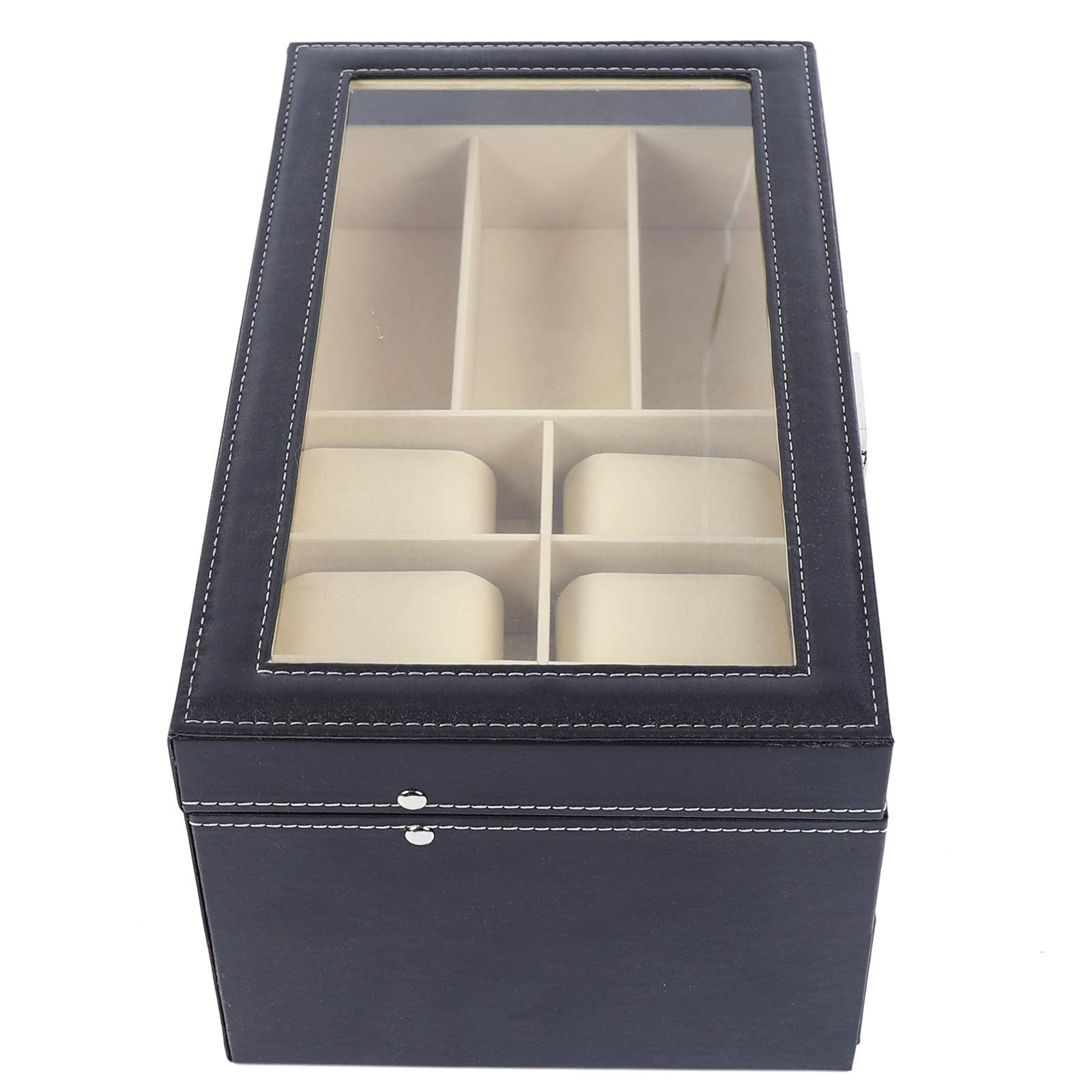 Uhrenbox Schwarz Uhrenkoffer Pu Leder Für 6 Uhrenkasten+9 Brillentuis