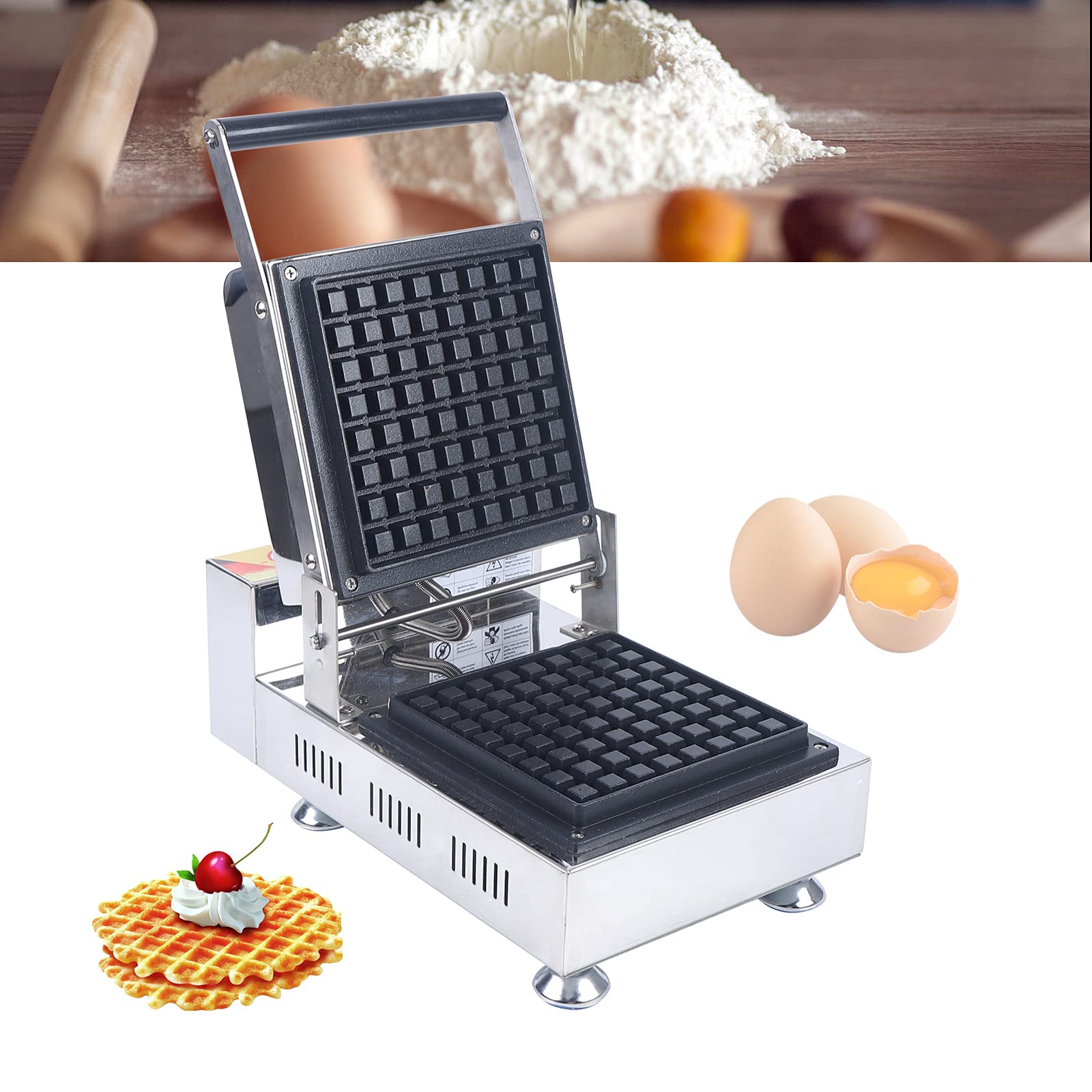 Commercial Waffle Maker Nonstick 1300W Electric Muffin Machine Stainless Steel 110V Temperature and Time Control Suitable for Restaurant Snack Bar Family 