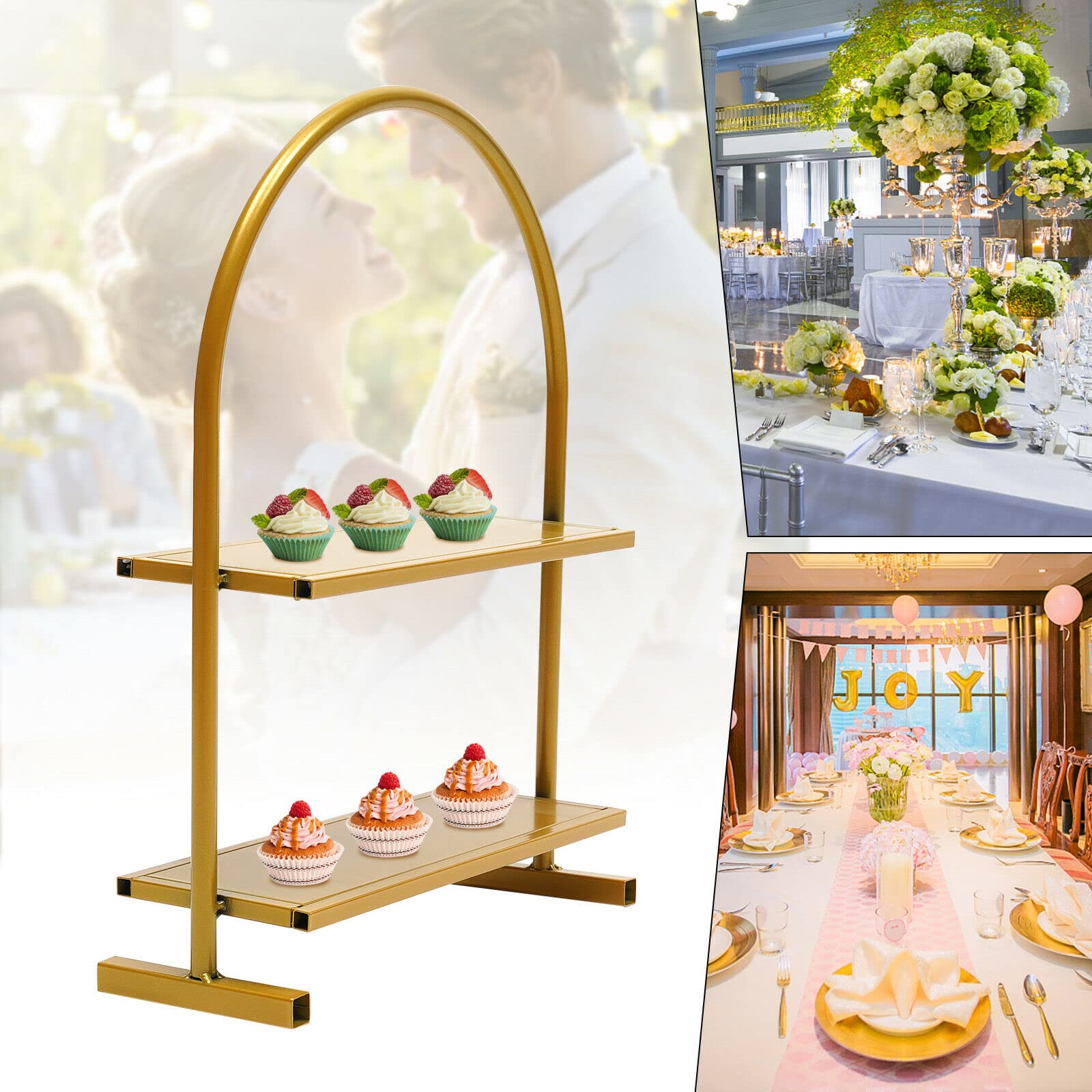 2 Ebenen Metall Cupcake-Ständer Hochzeitsbogen Dessert Kuchen Dessertständer Ausstellungsstand Tortenständ 