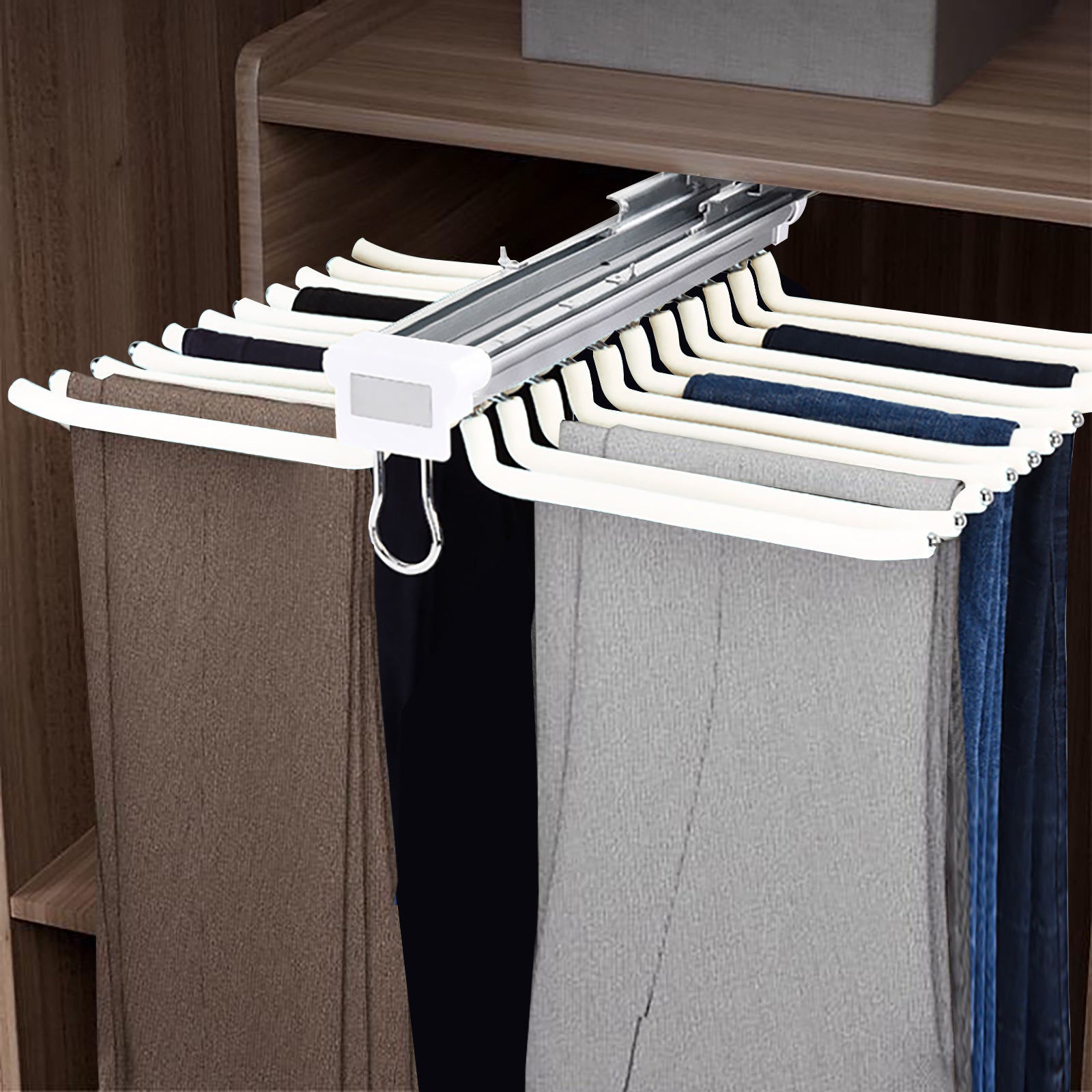 Hosenhalter ausziehbar Schrankzubehör für 22 Hosen Hosenbügel zur Befestigung im Kleiderschrank mit Silent Damping Rail Beige