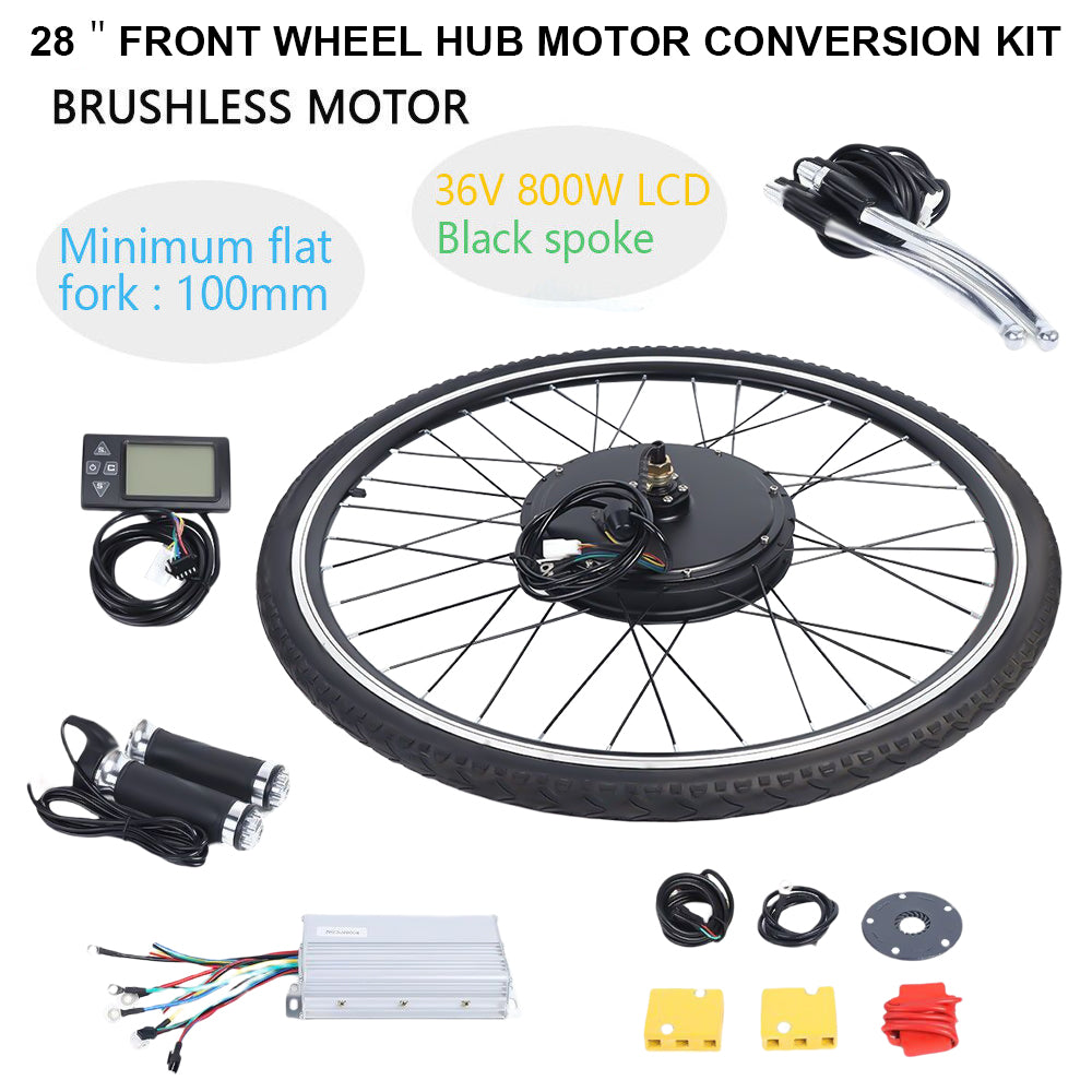 28" Elektro-Fahrrad Kit, Ebike Elektrofahrrad Umbausatz Kit für Vorderrad, 36V 800W Motor, mit LCD Display