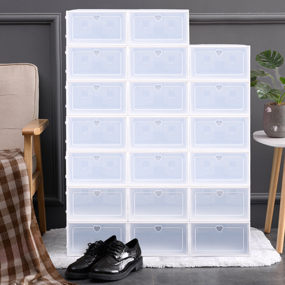 CNCEST 20er Set Schuhkarton Schuhboxen Kunststoff Transparent Schuhbox Aufbewahrung Stapelbox + Deckel