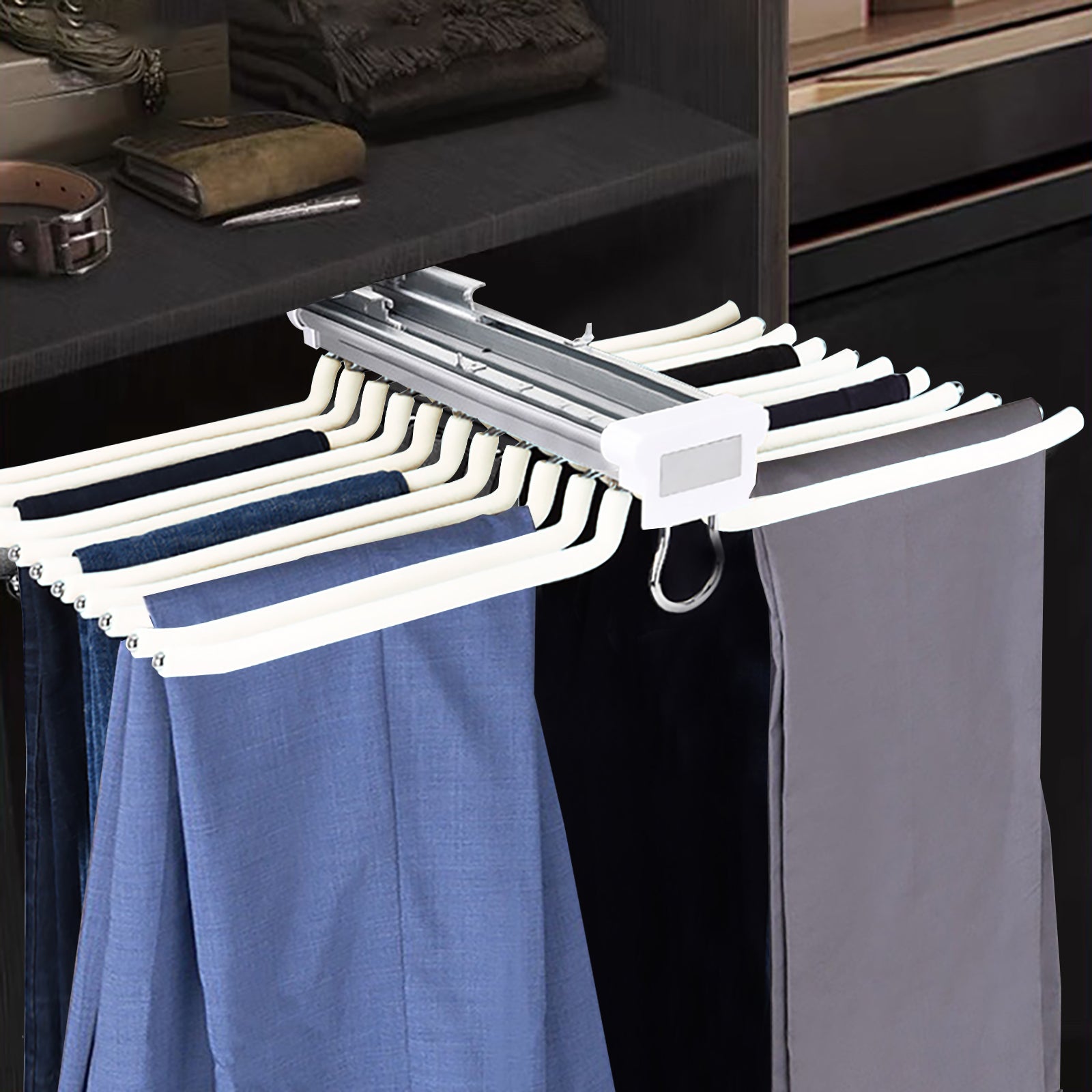 Hosenhalter ausziehbar Schrankzubehör für 22 Hosen Hosenbügel zur Befestigung im Kleiderschrank mit Silent Damping Rail Beige