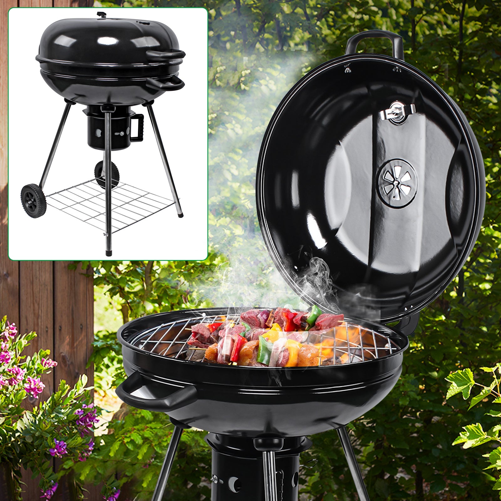 Kugelgrill Ø 58 cm BBQ Grill Holzkohle mit Thermometer Holzkohlegrill Rundgrill