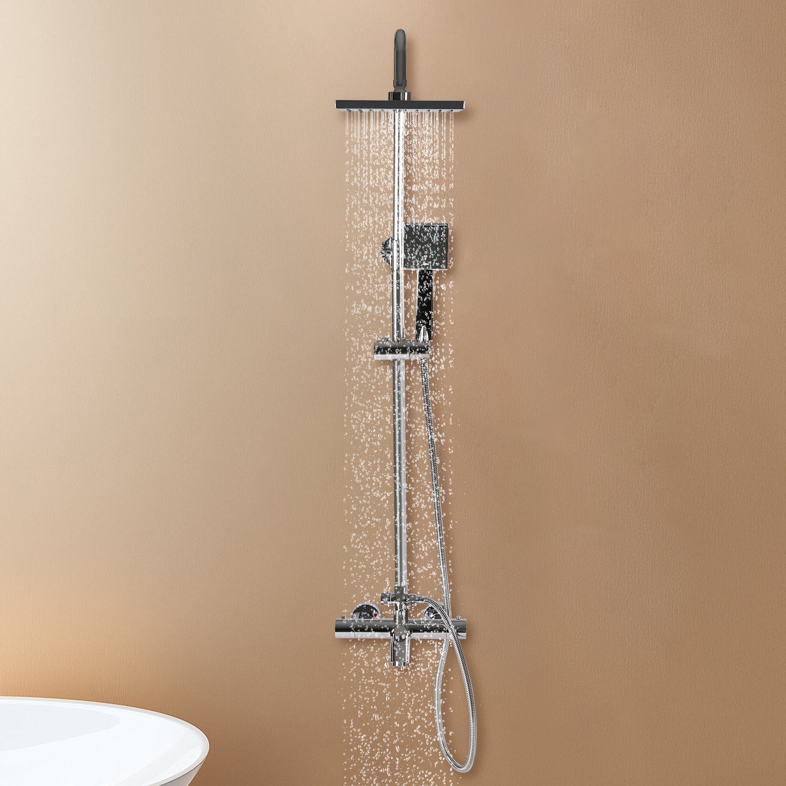 Duschsystem mit Thermostat, 304 Edelstahl Regen Dusche Dusche Armatur Set Bad Wasserhahn Thermostat Kupfer für Badezimmer