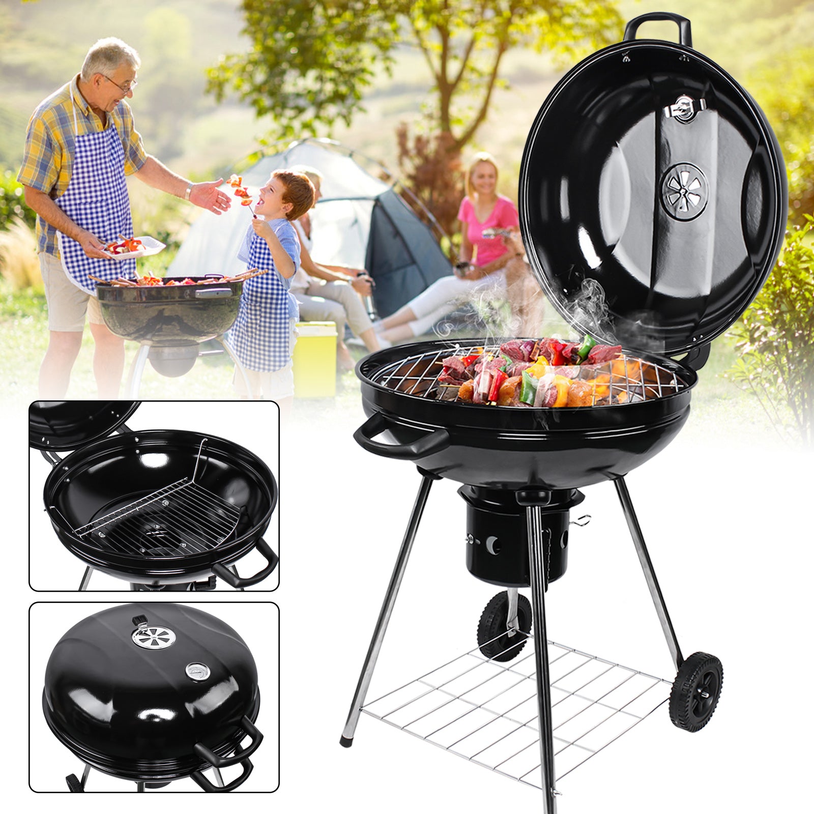Kugelgrill Ø 58 cm BBQ Grill Holzkohle mit Thermometer Holzkohlegrill Rundgrill