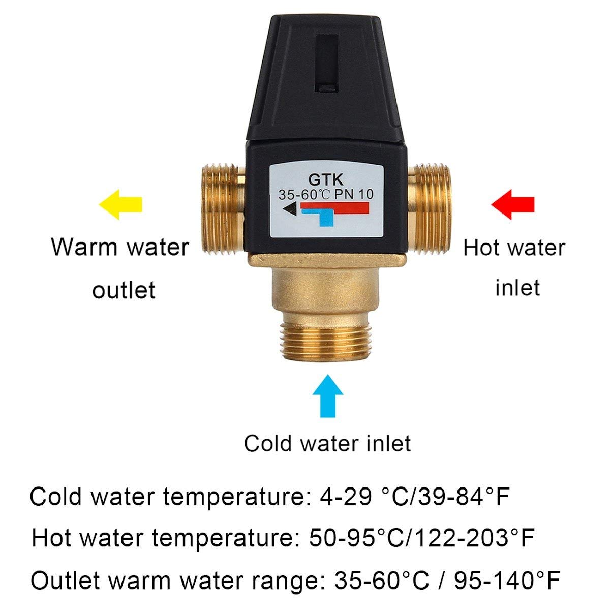 3-Wege Heiß Kaltwasser Ventil Thermostatventil Mischventil Messing 35-60℃ DN20