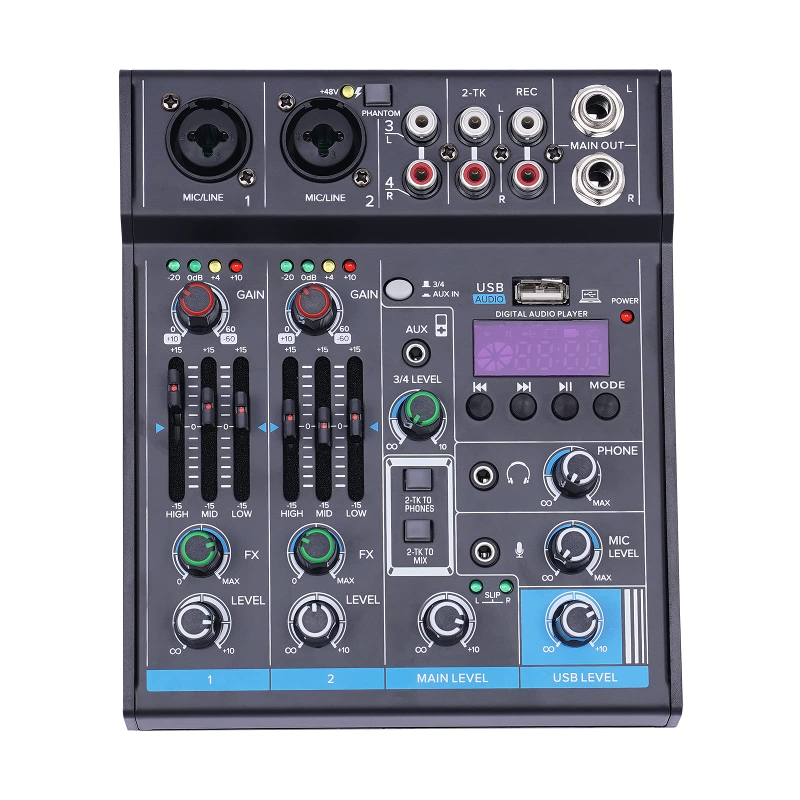 Mischpult DJ-Sound Mischer 4 Kanal Studio Audiomixer