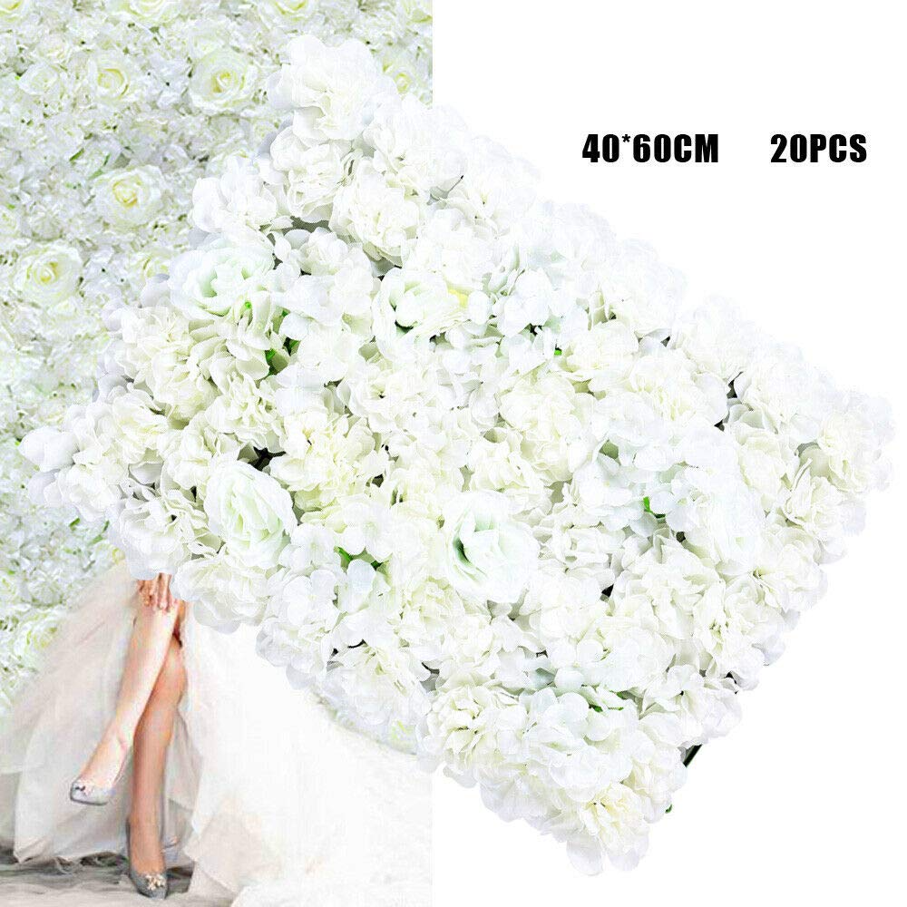 20 Pcs 40*60cm Künstliche Blumenwand Kunstblumen Panel Weiß Hochzeit Hintergrund DIY Blumen