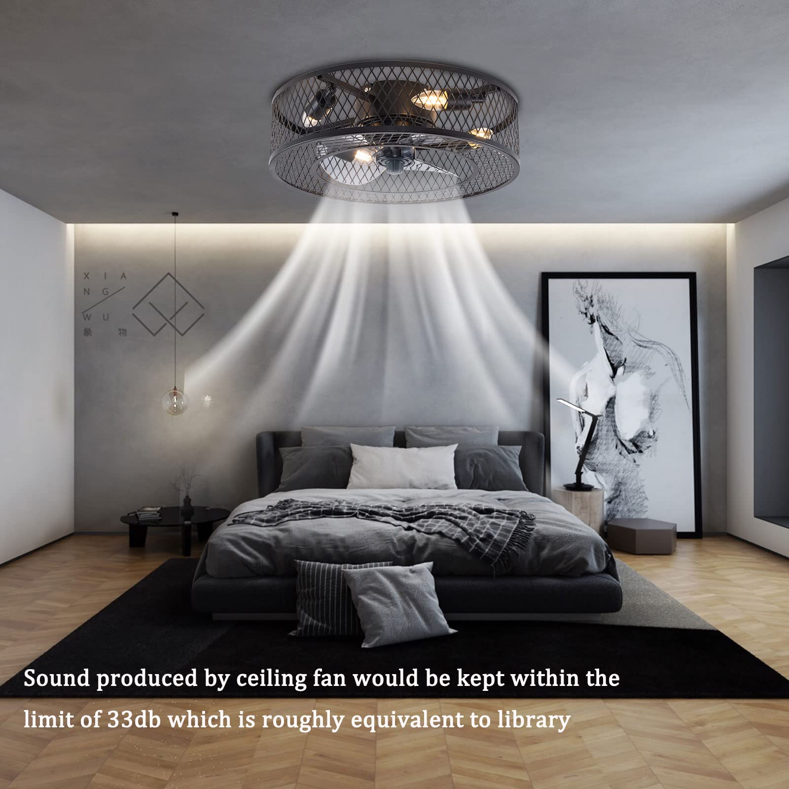 LED Deckenventilator mit Leuchte und Fernbedienung Timer Einstellbar 3 Geschwindigkeit Leise Ventilator für Wohnzimmer