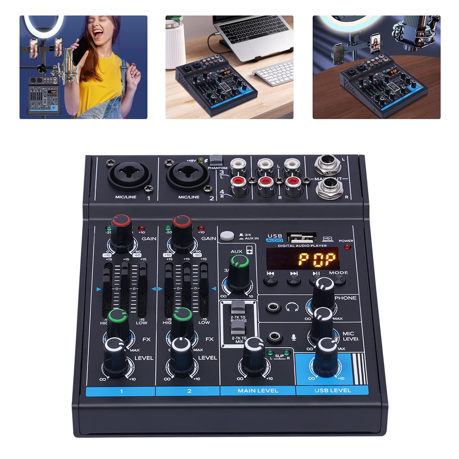 Mischpult DJ-Sound Mischer 4 Kanal Studio Audiomixer