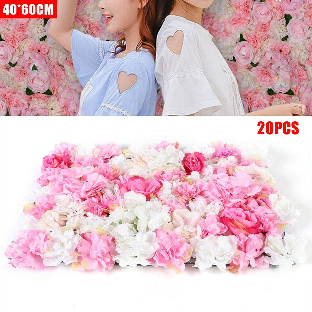 20 Stück 60x40cm künstliche DIY Blumenwandpaneele Dekor Rose Blumenpaneele für Hintergrund Hochzeit