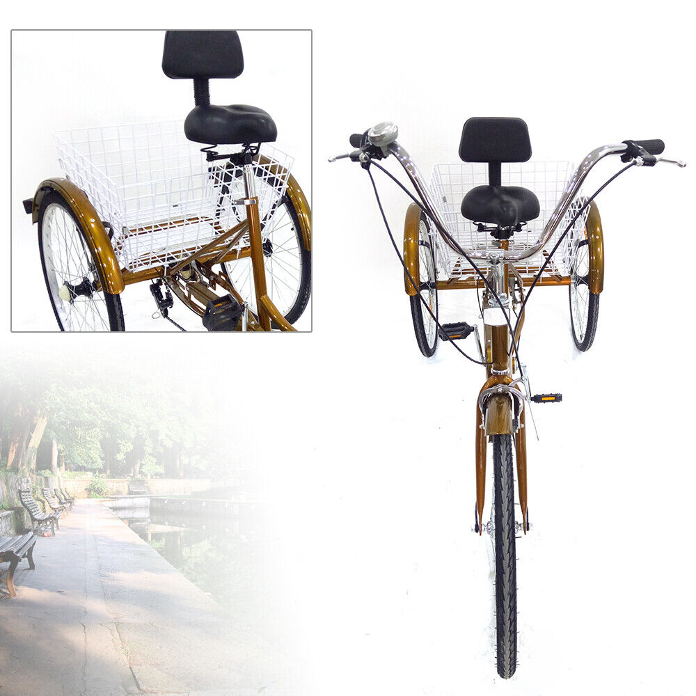 24 Zoll Dreirad Erwachsene 3 Räder Fahrrad 6 Gang Rikscha Tricycle Trike mit Korb