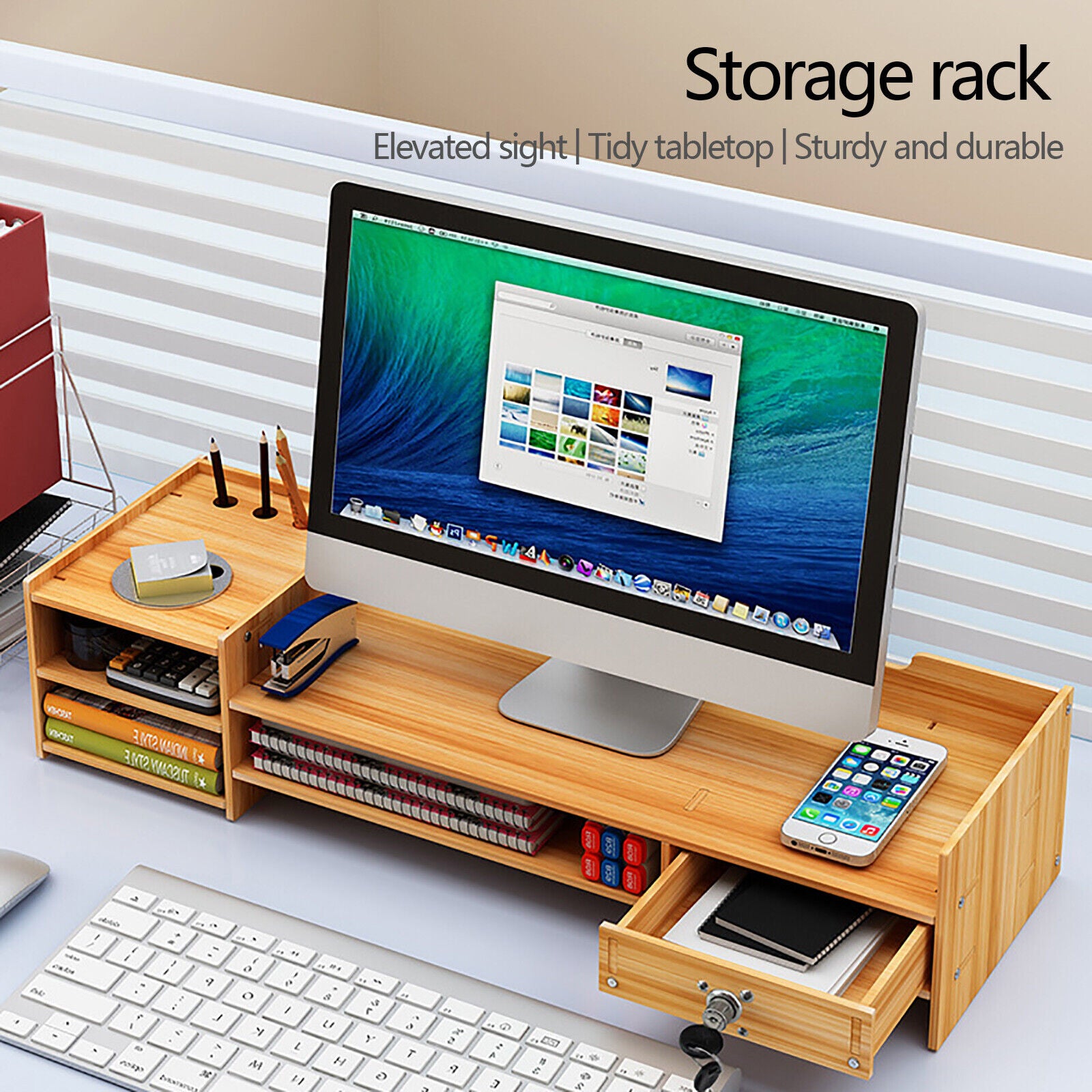 Holz-Schreibtisch-Organizer, Mobiler Computer-Halter Desktop-Speicher-Organizer
